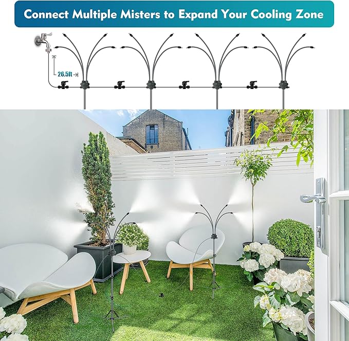 Outdoor Misting System | Adjustable Height Water Mister with Fine Mist for Efficient Patio Cooling