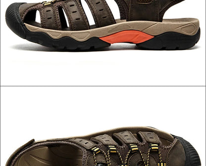 Outdoor Sandals | Genuine Leather Hiking Sandals with Elastic Strap | Comfortable Casual Footwear for Summer Adventures