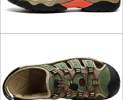 Outdoor Sandals | Genuine Leather Hiking Sandals with Elastic Strap | Comfortable Casual Footwear for Summer Adventures