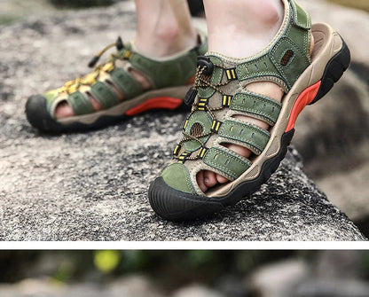 Outdoor Sandals | Genuine Leather Hiking Sandals with Elastic Strap | Comfortable Casual Footwear for Summer Adventures