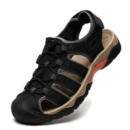Outdoor Sandals | Genuine Leather Hiking Sandals with Elastic Strap | Comfortable Casual Footwear for Summer Adventures