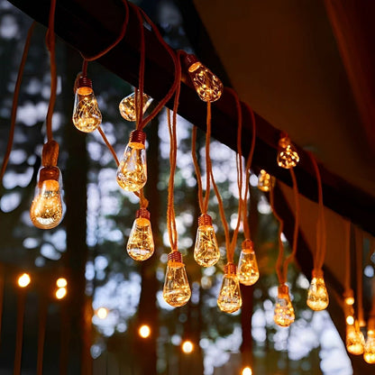 Outdoor String Lights Solar Powered, Solar Garden Lights with Hemp Rope, LED Patio String Lights for Backyard and Deck