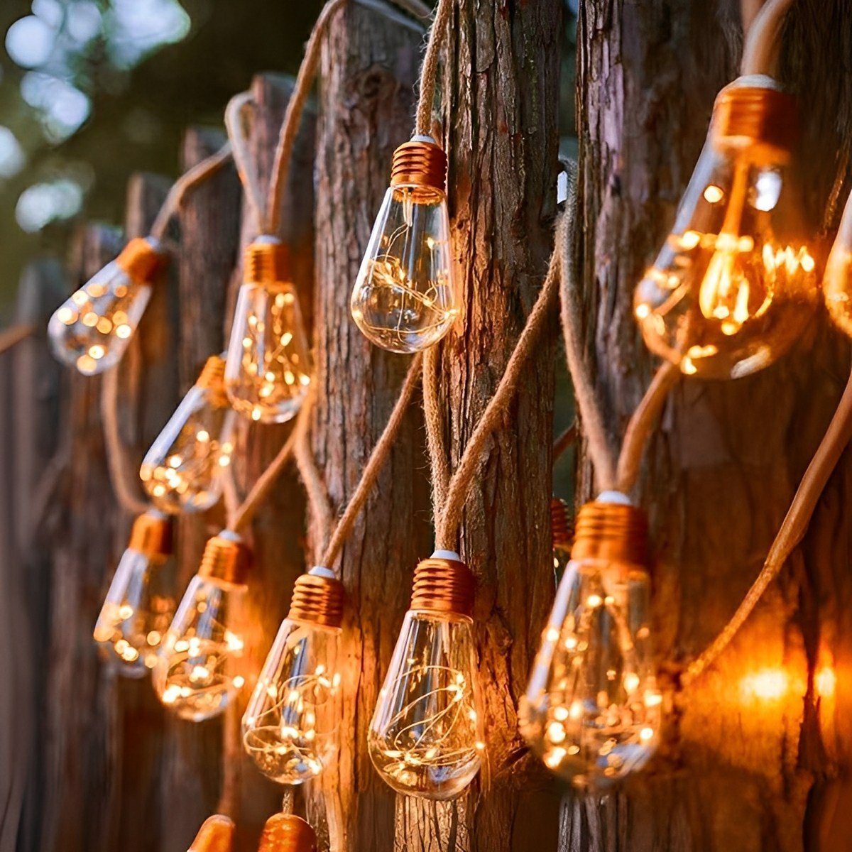 Solar String Lights with Vintage Edison Bulbs – Hemp Rope Design for Patio, Deck & Backyard – Warm White Glow