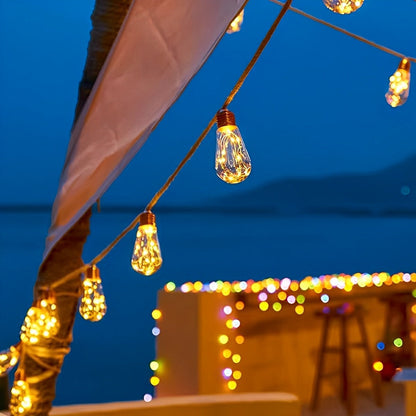 Outdoor String Lights Solar Powered, Solar Garden Lights with Hemp Rope, LED Patio String Lights for Backyard and Deck