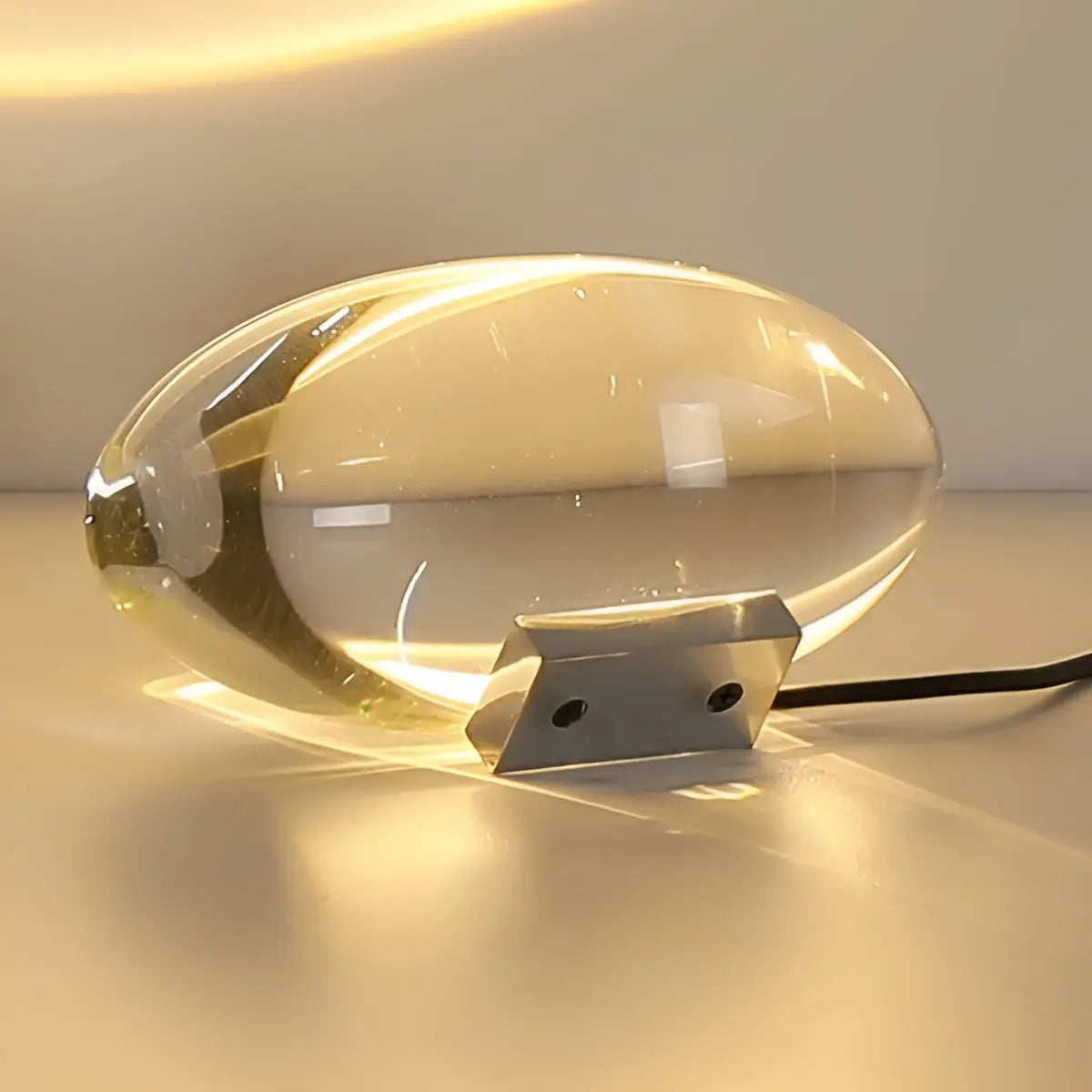 Oval Crystal Table Lamp with LED Mood Lighting in Warm White, Sunset Red & Blue-Violet for Bedroom & Living Room