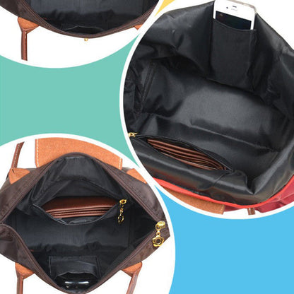 Water-Resistant Nylon Tote Bag with Leather Accents – Spacious Shoulder Carryall for Work, Travel & Everyday Use