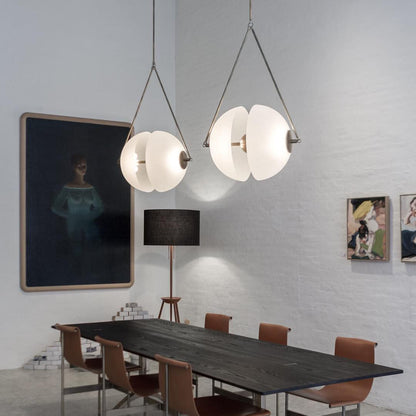 Hanging Ceiling Fixture with Frosted Glass Globes for Kitchen & Dining Room – Aged Metal Frame 16 in Wide Adjustable Cord Integrated LED for