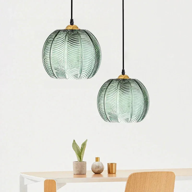 Hanging Ceiling Fixture with Organic Foliage Motif in Translucent Green – 12-Inch Diameter Drop Light for Dining Area, Kitchen Island, or Be