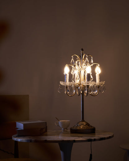 Crystal Chandelier-Style Table Lamp with Metal Frame for Bedroom & Living Room Lighting | 22 in Height Decorative Accent Light for Nightstan