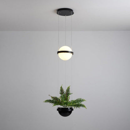 Spherical LED Hanging Fixture for Kitchen Island & Dining Area – Adjustable Height Black Metal Pendant with Dual-Tone Lighting, 8.7 in Acryl