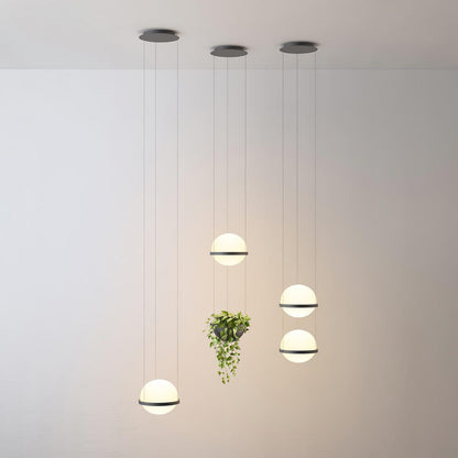 Spherical LED Hanging Fixture for Kitchen Island & Dining Area – Adjustable Height Black Metal Pendant with Dual-Tone Lighting, 8.7 in Acryl