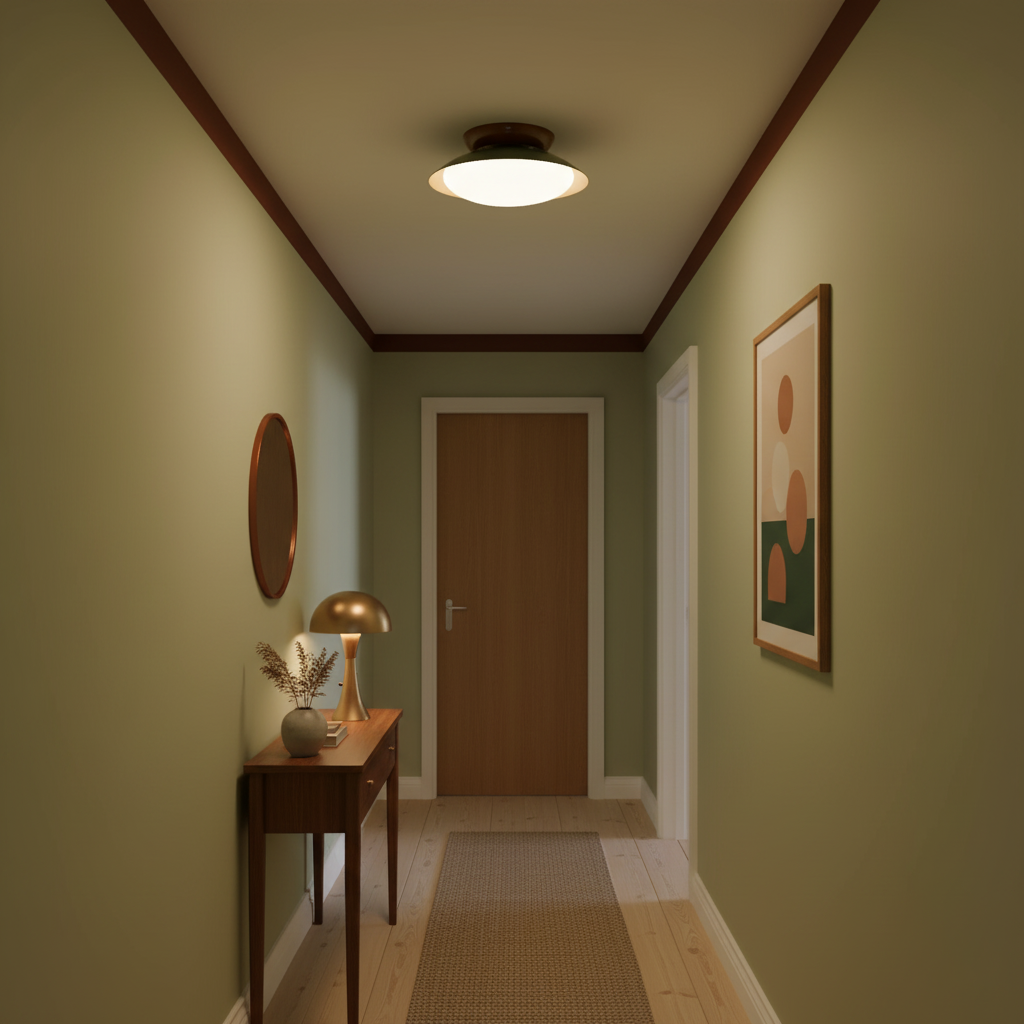 Flush-Mount LED Dome Light 10-Inch Metal Fixture Green Brown for Kitchen Bathroom Covered Patio Hallway Entryway Low-Profile Warm Glow 3000K