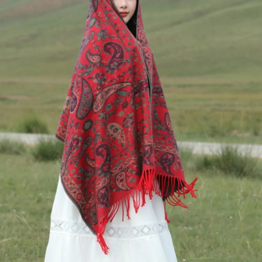 Pavia Women's Poncho Shawl - Soft Microfiber, Double-Sided Paisley Design