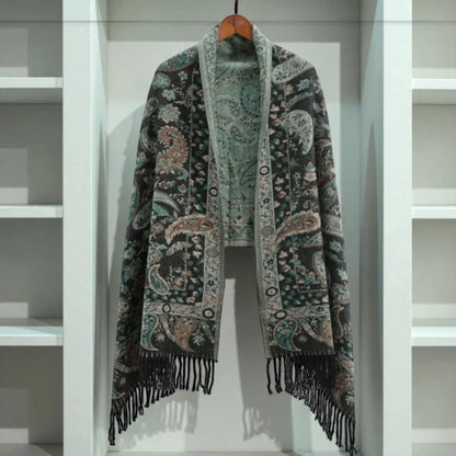 Pavia Women's Poncho Shawl - Soft Microfiber, Double-Sided Paisley Design
