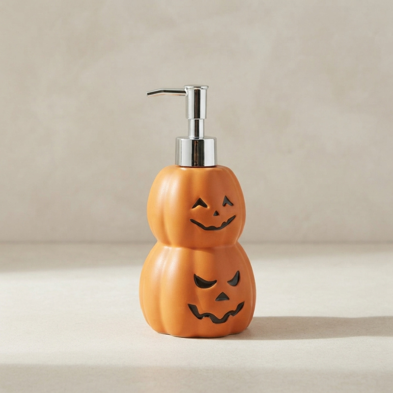 Pavo Soap Dispenser - Plastic Double Stacked Pumpkin Design, Halloween Hand Soap Dispenser