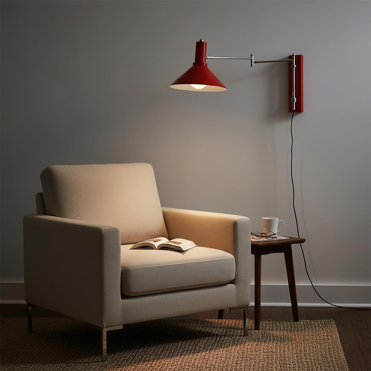 Rotating Sconce with Pivoting Head for Bedroom, Bathroom & Hallway – Metal Fixture in White, Black, Red – 10-Inch Adjustable Design
