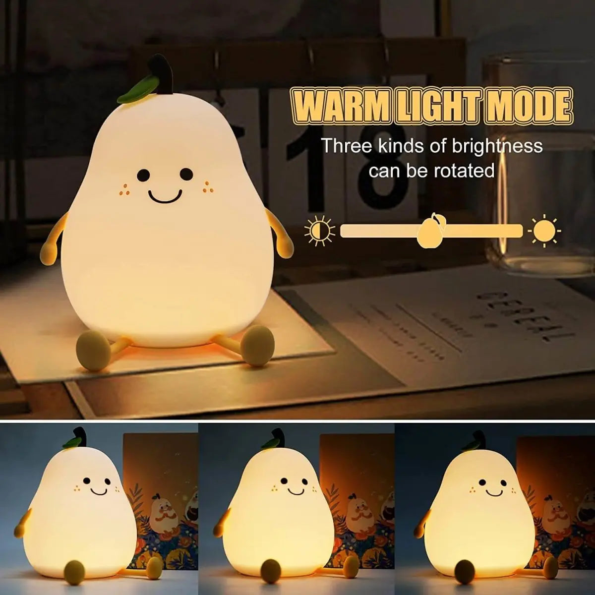 Squishy Pear Night Light for Kids, Rechargeable LED Touch Lamp with 7 Color Modes, Soft Silicone Nursery Nightlight for Children's Bedroom
