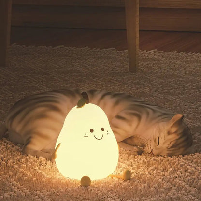 Squishy Pear Night Light for Kids, Rechargeable LED Touch Lamp with 7 Color Modes, Soft Silicone Nursery Nightlight for Children's Bedroom