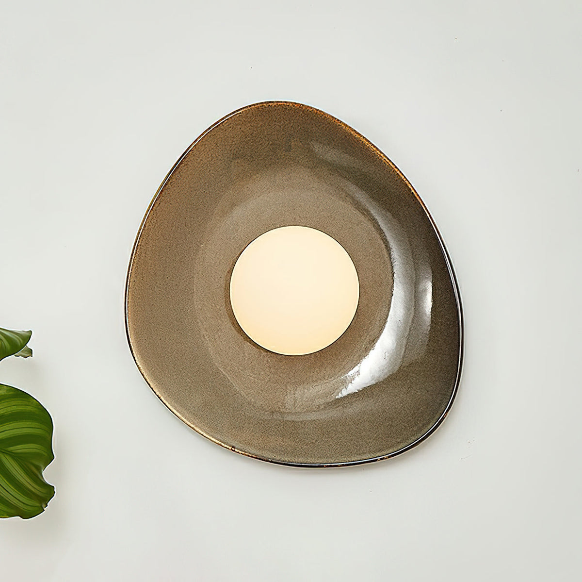 Ceramic Glass Sconce 12-Inch Sculptural Indoor Lighting Taupe White for Hallways Living Rooms Bedrooms Entryways Modern Wall Mount