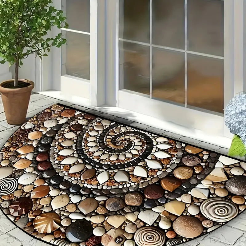 Coastal Spiral™ – Ocean-Inspired Pebble & Seashell Mat