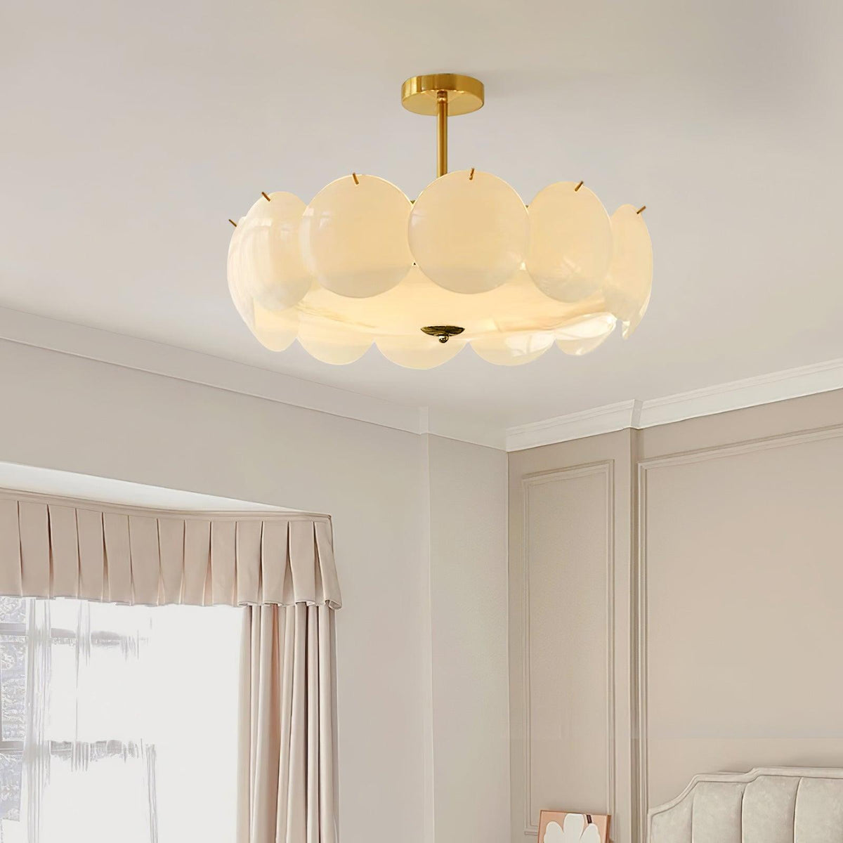 Layered Glass Disc Overhead Fixture in Warm Copper | Adjustable Light Semi-Flush Chandelier for Entryway, Kitchen Island & Bedroom Ceiling