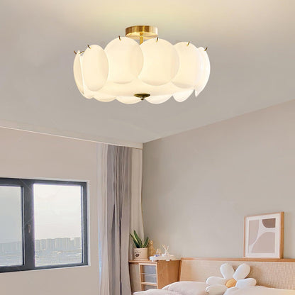 Layered Glass Disc Overhead Fixture in Warm Copper | Adjustable Light Semi-Flush Chandelier for Entryway, Kitchen Island & Bedroom Ceiling