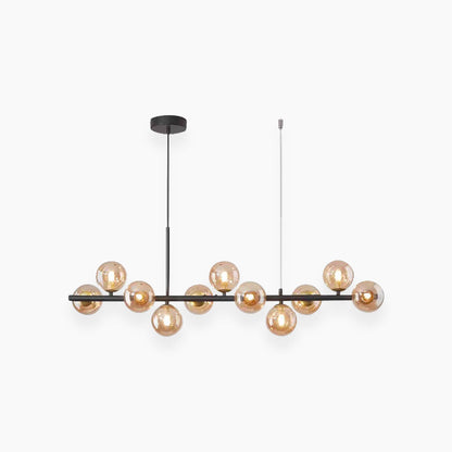 Globe Pendant Light 7-Bulb Island Chandelier Gold Metal Frame Clear Amber Smoky Glass Spheres Linear Hanging Fixture Kitchen Dining Room Tab