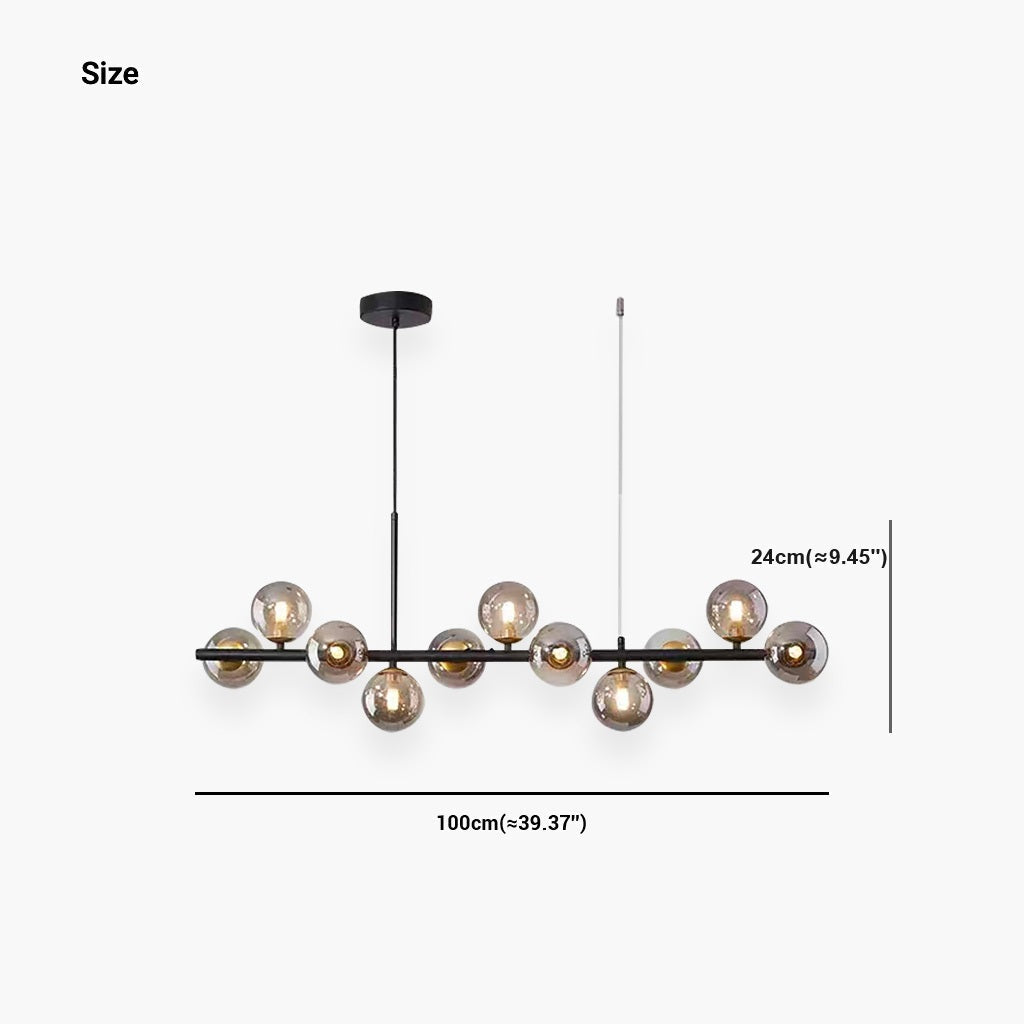 Globe Pendant Light 7-Bulb Island Chandelier Gold Metal Frame Clear Amber Smoky Glass Spheres Linear Hanging Fixture Kitchen Dining Room Tab