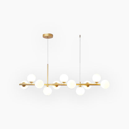 Globe Pendant Light 7-Bulb Island Chandelier Gold Metal Frame Clear Amber Smoky Glass Spheres Linear Hanging Fixture Kitchen Dining Room Tab