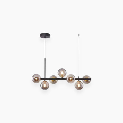 Globe Pendant Light 7-Bulb Island Chandelier Gold Metal Frame Clear Amber Smoky Glass Spheres Linear Hanging Fixture Kitchen Dining Room Tab