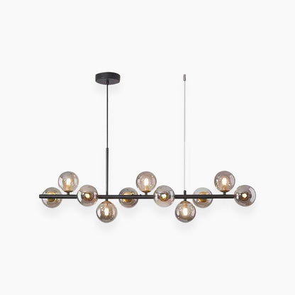 Globe Pendant Light 7-Bulb Island Chandelier Gold Metal Frame Clear Amber Smoky Glass Spheres Linear Hanging Fixture Kitchen Dining Room Tab