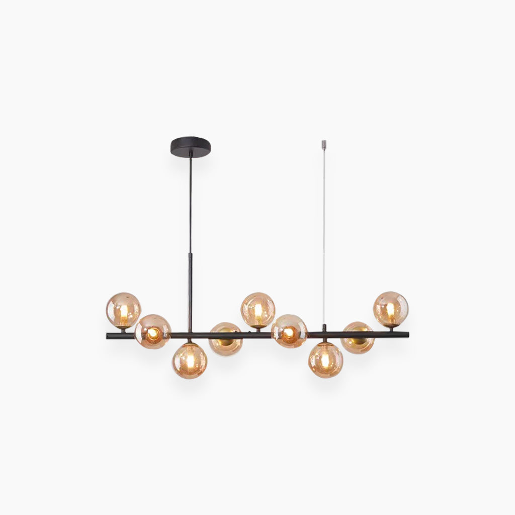 Globe Pendant Light 7-Bulb Island Chandelier Gold Metal Frame Clear Amber Smoky Glass Spheres Linear Hanging Fixture Kitchen Dining Room Tab