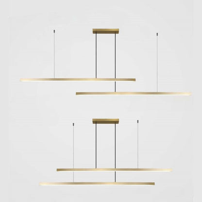 Linear LED Ceiling Fixture Brass Finish Adjustable Height Dimmable Remote Control for Kitchen Island Dining Room Table Modern Hanging Light