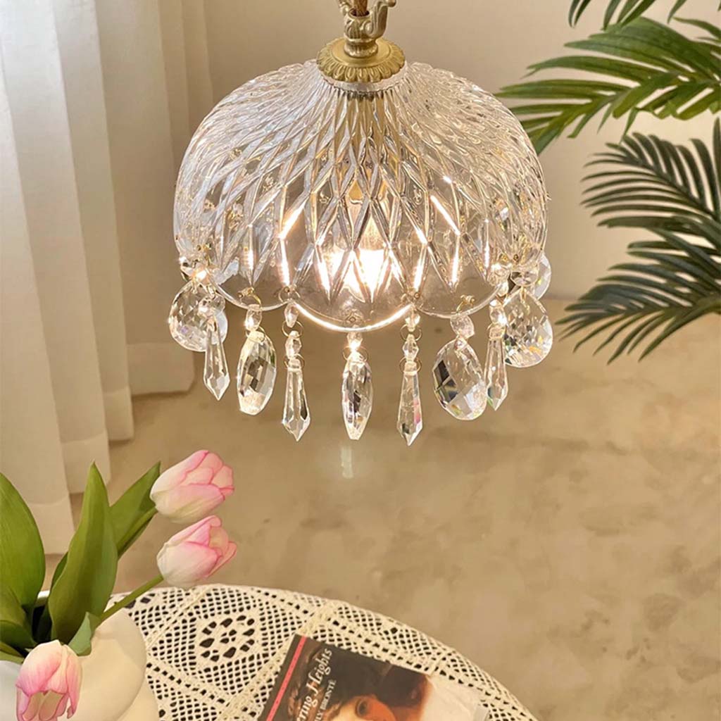 Glass Drop Ceiling Fixture with Brass Accents & Adjustable Color Temp for Kitchen Dining Bedroom Hallway