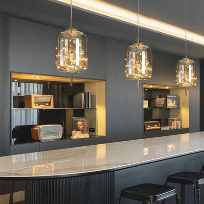 Glass Hanging Light Fixture with Adjustable Temperature Control for Dining Room Kitchen Bedroom | Nordic Style Ceiling Drop Lamp with Star P