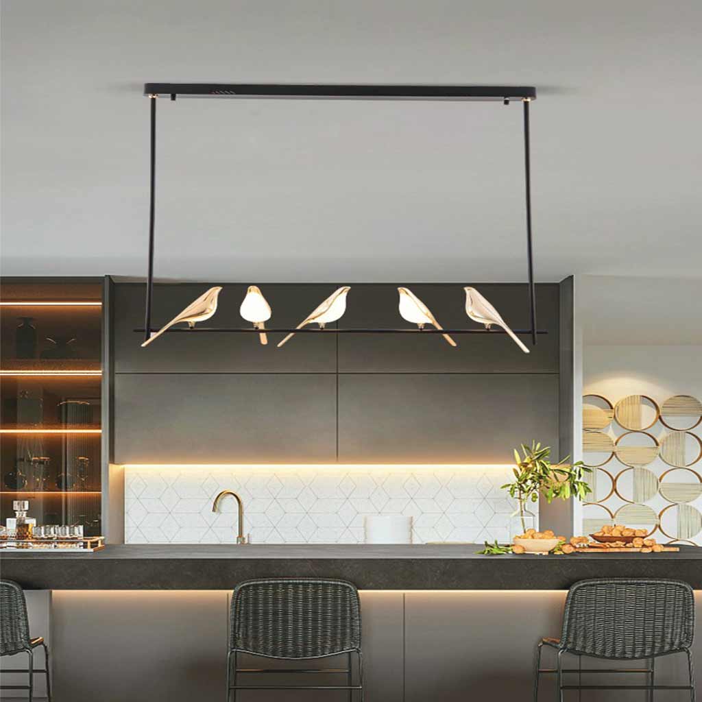 LED Ceiling Fixture Bird-Motif Metal Frame 35-Inch Warm Glow Overhead Lighting for Dining Room Bedroom Kitchen Island Modern Statement Piece