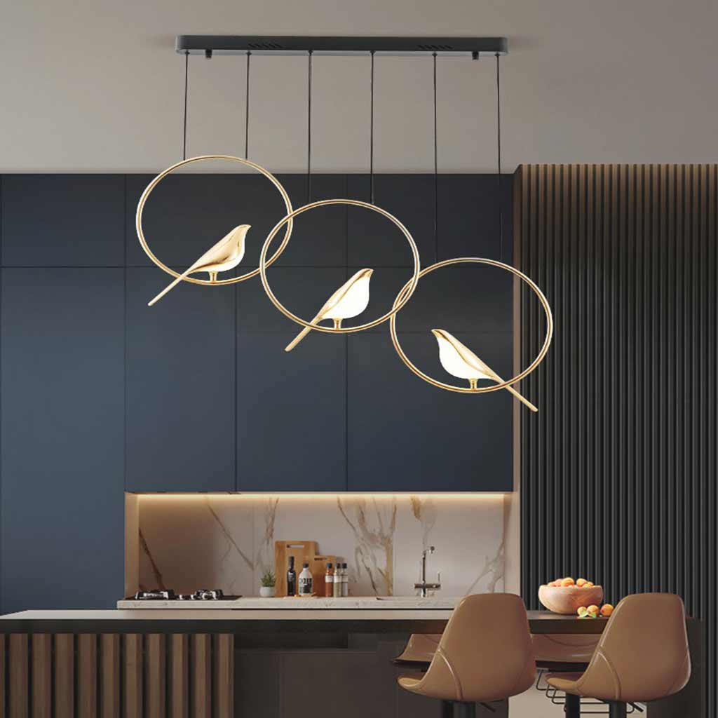 LED Ceiling Fixture Bird-Motif Metal Frame 35-Inch Warm Glow Overhead Lighting for Dining Room Bedroom Kitchen Island Modern Statement Piece