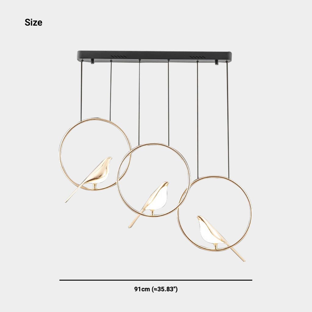 LED Ceiling Fixture Bird-Motif Metal Frame 35-Inch Warm Glow Overhead Lighting for Dining Room Bedroom Kitchen Island Modern Statement Piece