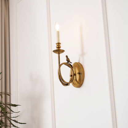 Metal Sconce with Sculptural Bird Detail for Bedroom & Hallway Accent Lighting 16 in Height Hardwired Indoor Fixture Gold Black Finishes