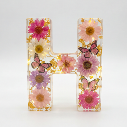 Ortekor Personalized Floral Resin Letter Light | Unique Home Decor with Warm LED Glow for a Calming Atmosphere