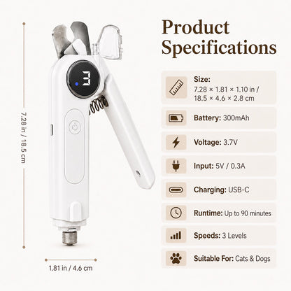 Ortekor 2-in-1 Pet Electric Nail Clipper & Grinder with LED Light