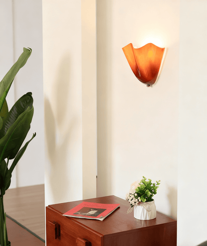 Indoor Sconce with Sculptural Glass Shade in Warm Tones – Metal Frame LED-Compatible – Wall-Mounted Accent for Bedrooms Hallways Living Spac
