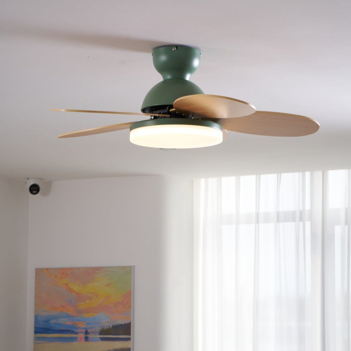 Indoor Ceiling Fan with LED Light 35 in Wood Blade Curved Design 6-Speed Remote Control DC Motor for Living Room Bedroom Dining Room Grey Gr