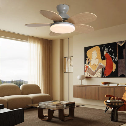Indoor Ceiling Fan with LED Light 35 in Wood Blade Curved Design 6-Speed Remote Control DC Motor for Living Room Bedroom Dining Room Grey Gr