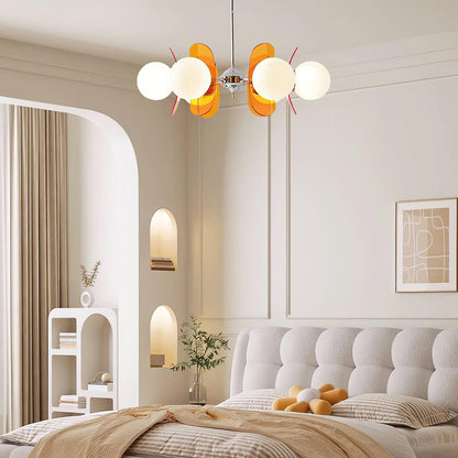 Floral Glass Pendant Light Chrome Accents Multi-Bulb Chandelier for Bedroom Office Dining Room Modern Ceiling Lighting Adjustable 59 in