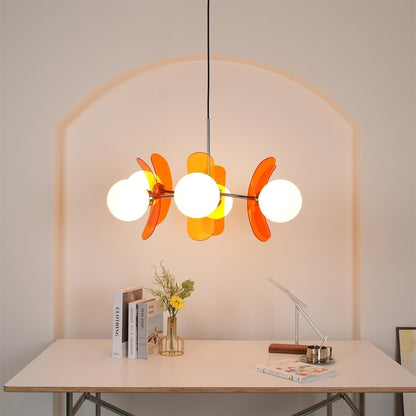 Floral Glass Pendant Light Chrome Accents Multi-Bulb Chandelier for Bedroom Office Dining Room Modern Ceiling Lighting Adjustable 59 in