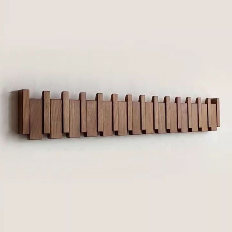 Wooden Wall Coat Rack with Folding Pegs | Handcrafted Piano-Style Hook Board for Entryway, Bedroom, Office | Natural Solid Wood Finish
