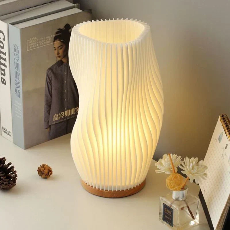 Sculptural Glass Accent Lamp with Dimmable LED | Wavy Organic Design for Bedside & Living Room Tables | E14 Bulb Compatible