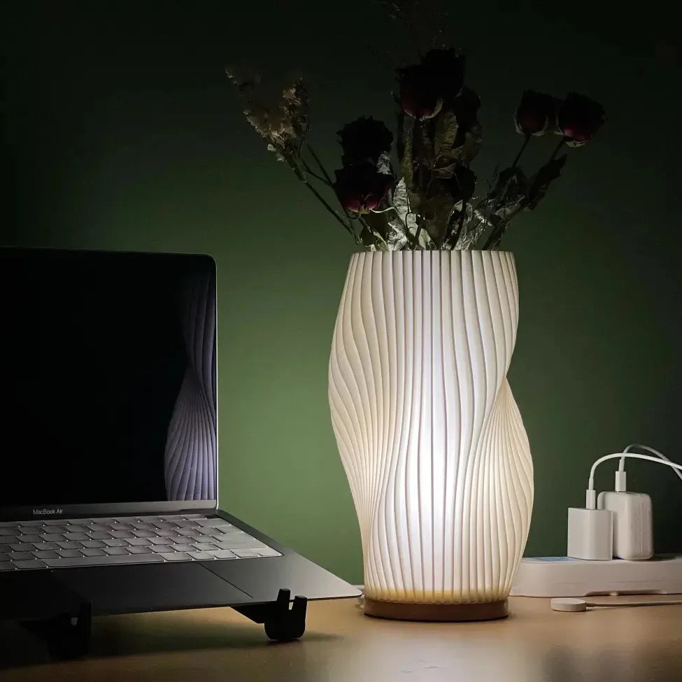 Sculptural Glass Accent Lamp with Dimmable LED | Wavy Organic Design for Bedside & Living Room Tables | E14 Bulb Compatible