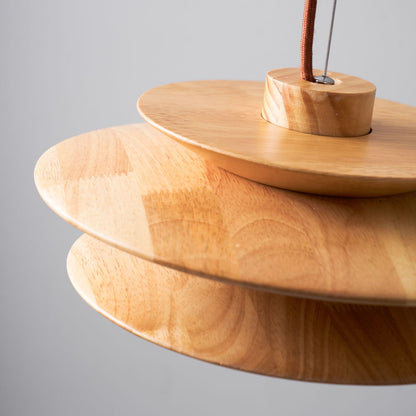Layered Wood Ceiling Fixture 12 Inch Round Adjustable Height GU10 Socket Dimmable Hanging Lamp for Kitchen Island Table Overhead Lighting Co